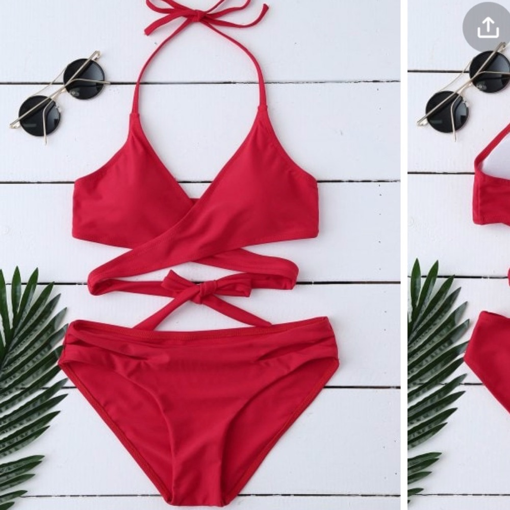 Halter Cut Out Wrap Bikini Set